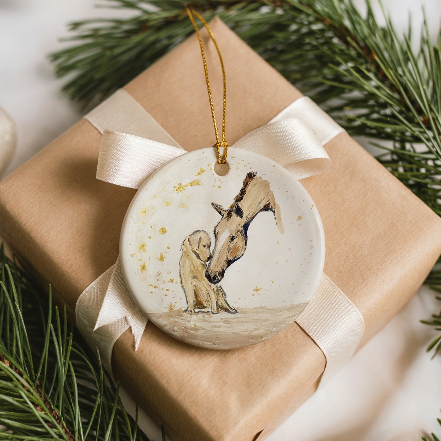 Golden Kisses Ceramic Ornament