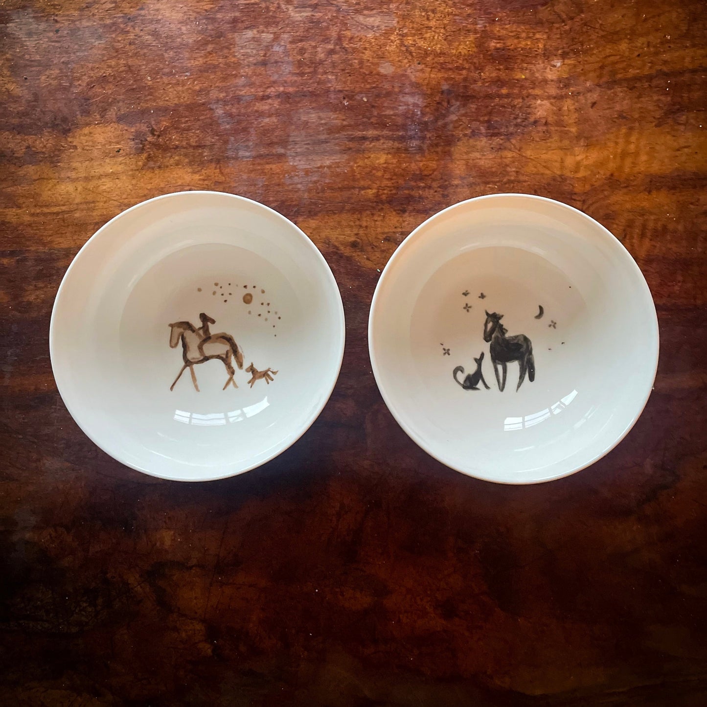 Horse & Rider Porcelain Bowls (Set of 2)