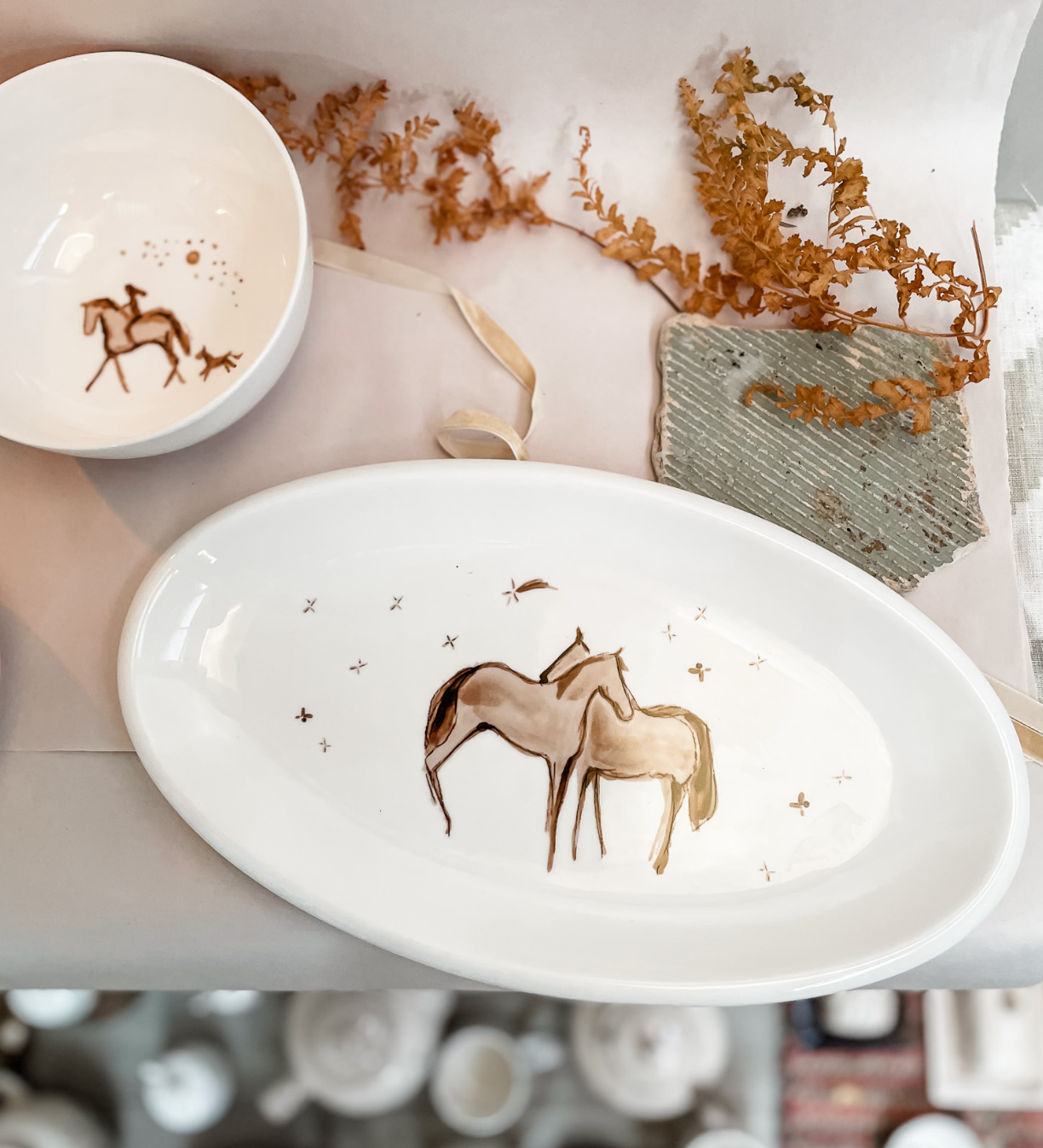Horse & Rider Porcelain Bowls (Set of 2)