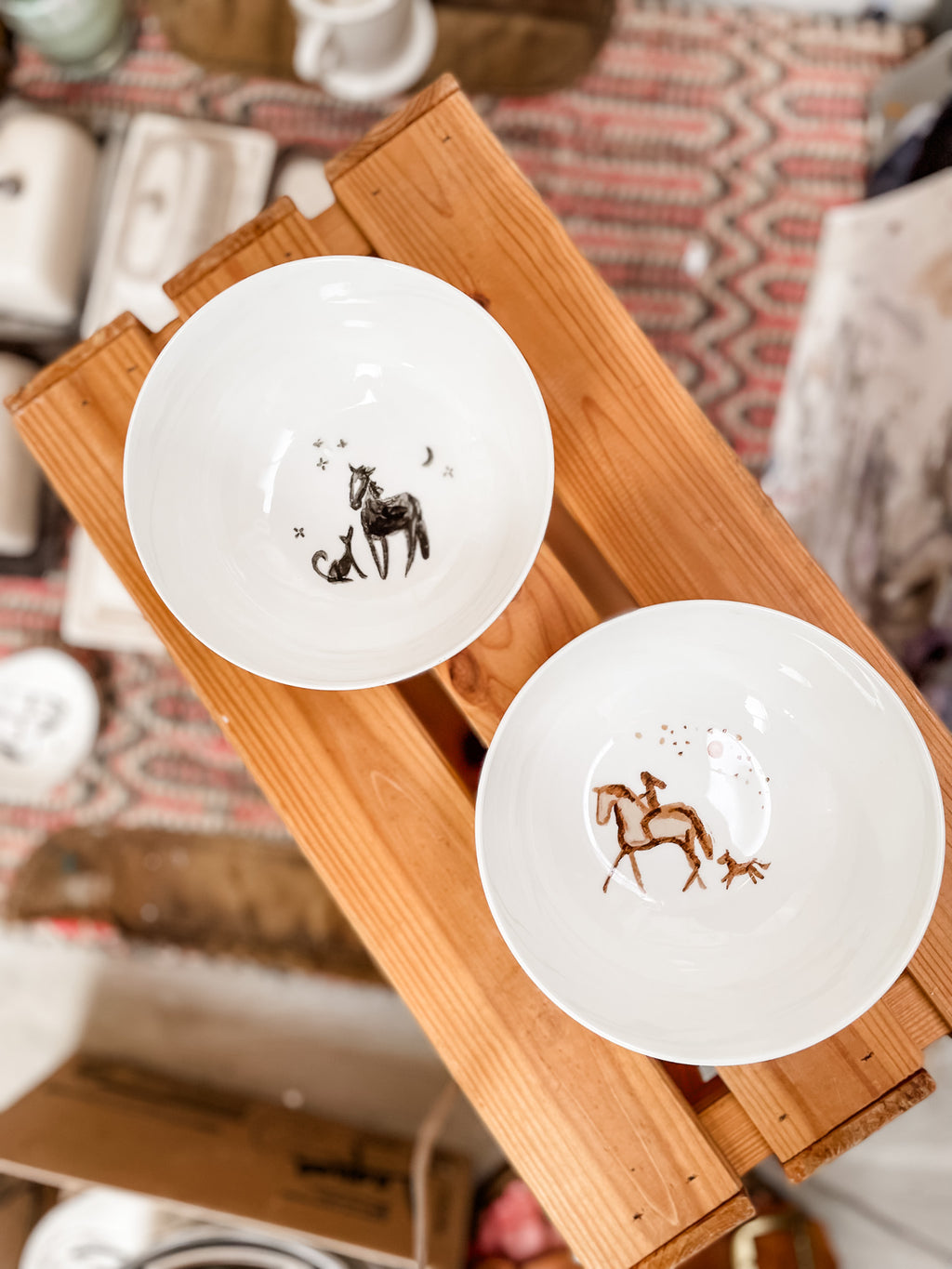 Horse & Rider Porcelain Bowls (Set of 2)