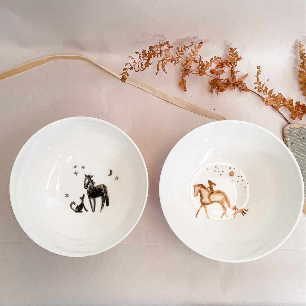 Horse & Rider Porcelain Bowls (Set of 2)