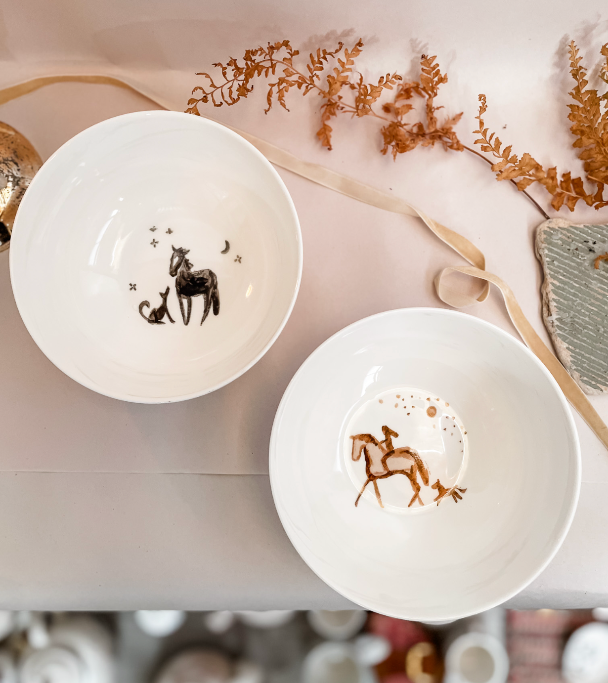 Horse & Rider Porcelain Bowls (Set of 2)