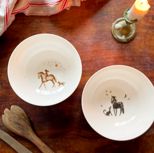 Horse & Rider Porcelain Bowls (Set of 2)