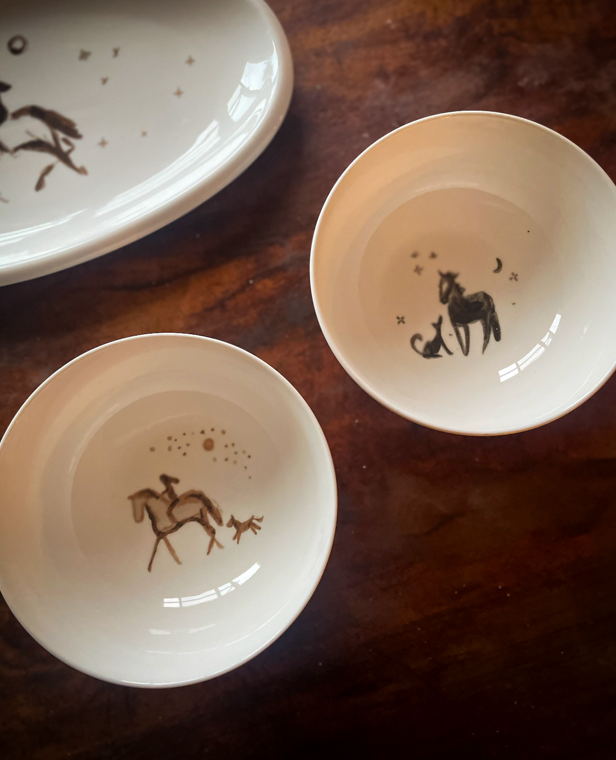 Horse & Rider Porcelain Bowls (Set of 2)