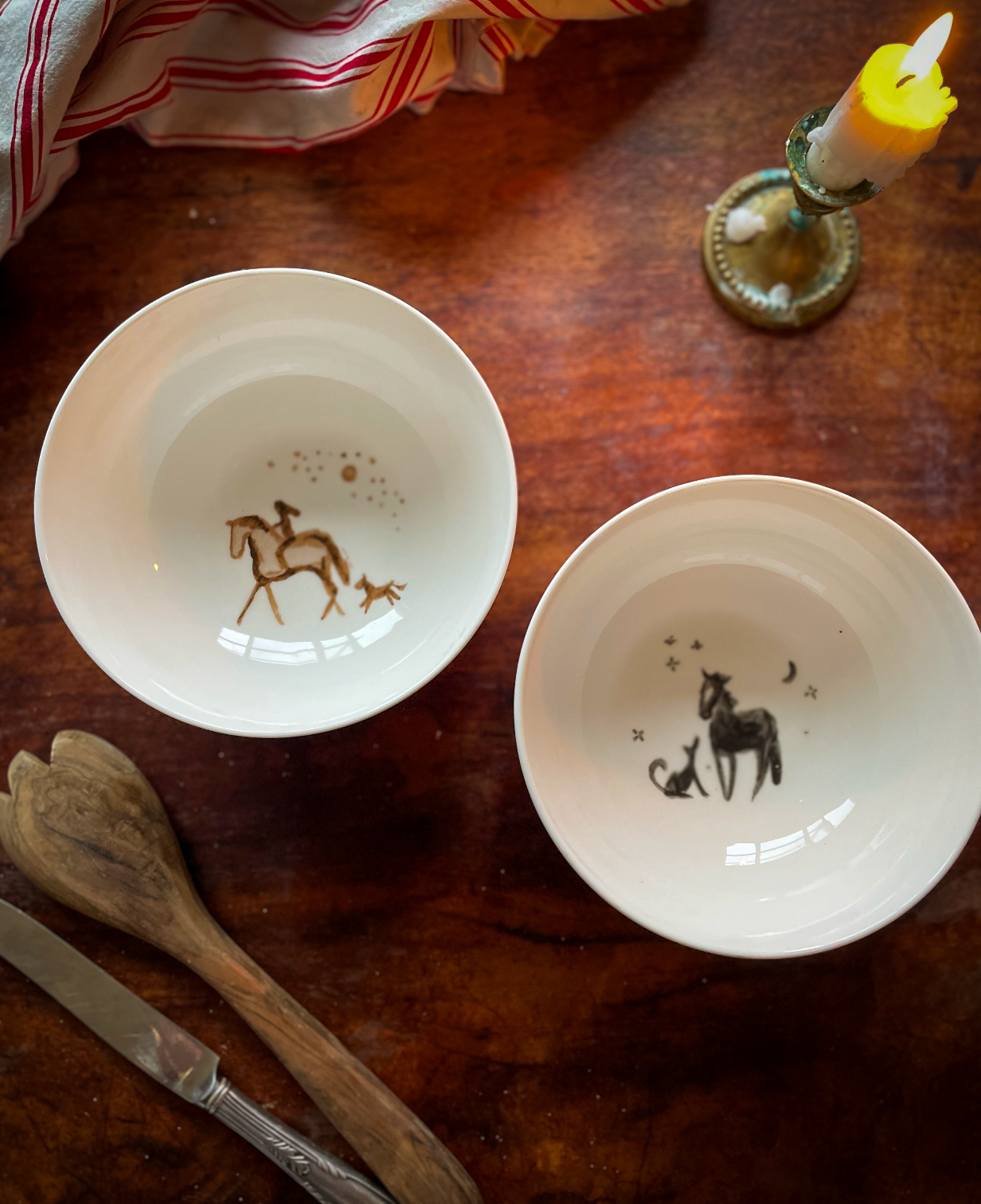 Horse & Rider Porcelain Bowls (Set of 2)