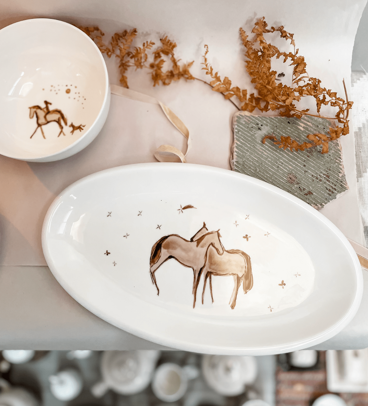 Horse & Rider Porcelain Bowls (Set of 2) - Bettina Norton Artwork