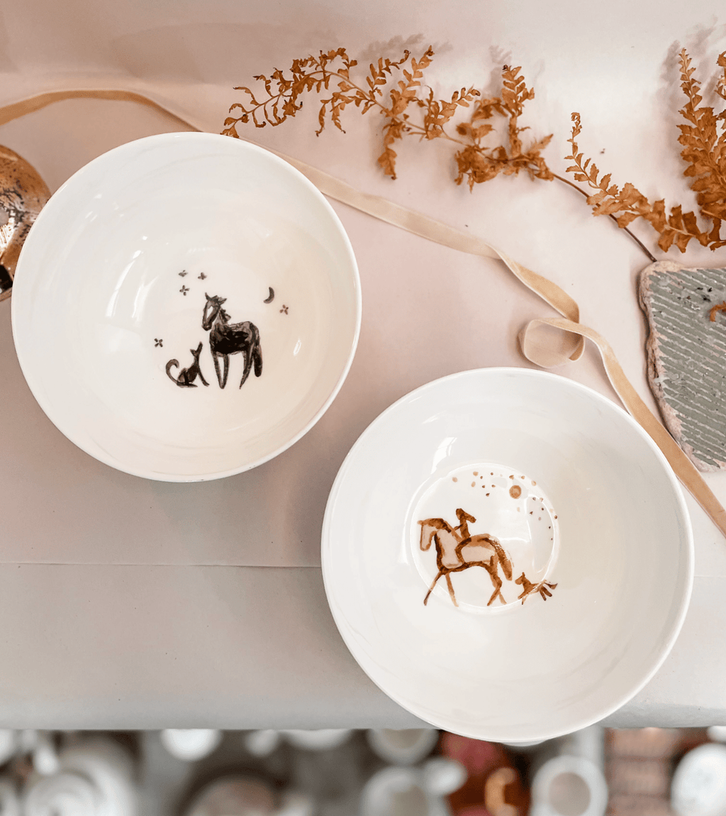 Horse & Rider Porcelain Bowls (Set of 2) - Bettina Norton Artwork